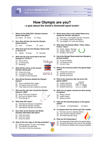 Vorschaugrafik 1 für das  Arbeitsblatt How Olympic are you? von Lehrermaterial.de.