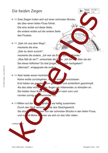Vorschaugrafik 1 für das kostenlose Arbeitsblatt Hören differenziert: Die beiden Ziegen von Lehrermaterial.de.