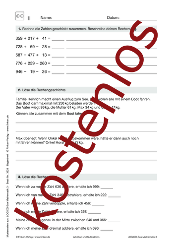 Vorschaugrafik 1 für das kostenlose Arbeitsblatt LOGICO-Box: Addition und Subtraktion (II) von Lehrermaterial.de.