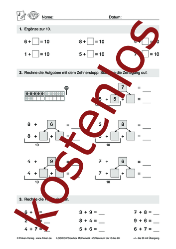 Vorschaugrafik 1 für das kostenlose Arbeitsblatt LOGICO-Box: Zahlenraum bis 10 und 20 (X) von Lehrermaterial.de.