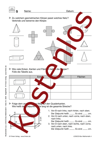 Vorschaugrafik 1 für das kostenlose Arbeitsblatt LOGICO-Box: Geometrische Körper von Lehrermaterial.de.
