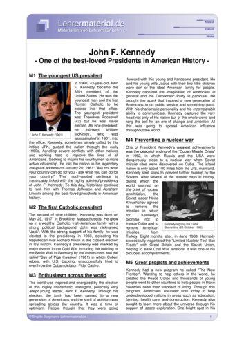 Vorschaugrafik 1 für das  Arbeitsblatt John F. Kennedy von Lehrermaterial.de.