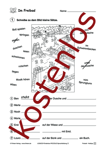Vorschaugrafik 1 für das kostenlose Arbeitsblatt LOGICO-Box: Im Freibad von Lehrermaterial.de.