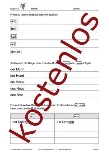 Vorschaugrafik 1 für das kostenlose Arbeitsblatt LOGICO-Box: Endbausteine bei Nomen von Lehrermaterial.de.