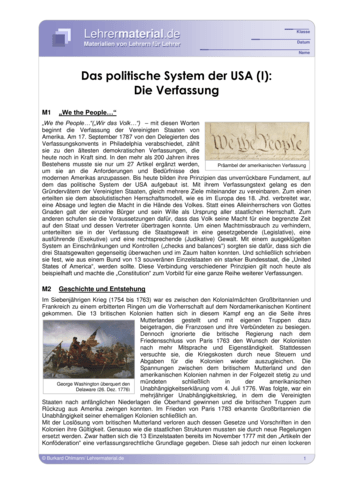 Vorschaugrafik 1 für das  Arbeitsblatt Das politische System der USA (I): Die Verfassung von Lehrermaterial.de.