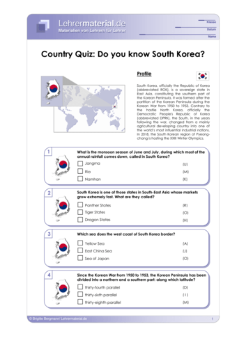 Vorschaugrafik für das  Arbeitsblatt Country Quiz: Do you know South Korea? von Lehrermaterial.de