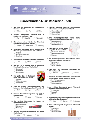 Vorschaugrafik 1 für das  Arbeitsblatt Bundesländer-Quiz: Rheinland-Pfalz von Lehrermaterial.de.