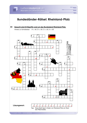 Vorschaugrafik 1 für das  Arbeitsblatt Bundesländer-Rätsel: Rheinland-Pfalz von Lehrermaterial.de.