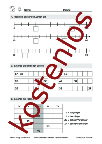 Vorschaugrafik 1 für das kostenlose Arbeitsblatt LOGICO-Box: Zahlenraum bis 100 (II) von Lehrermaterial.de.