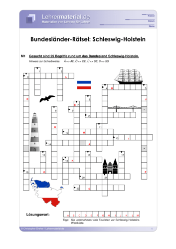 Vorschaugrafik 1 für das  Arbeitsblatt Bundesländer-Rätsel: Schleswig-Holstein von Lehrermaterial.de.