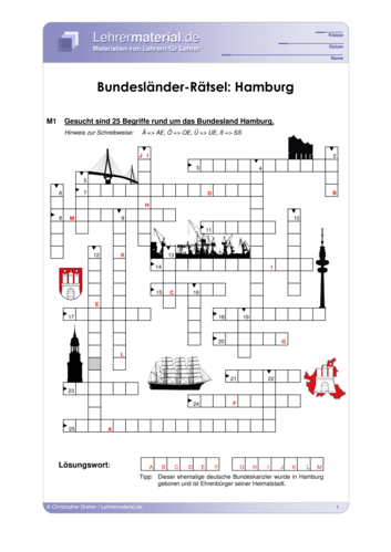 Vorschaugrafik 1 für das  Arbeitsblatt Bundesländer-Rätsel: Hamburg von Lehrermaterial.de.