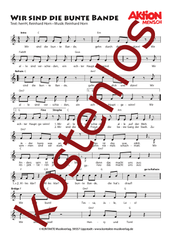 Vorschaugrafik 1 für das kostenlose Arbeitsblatt Songs und Notenblätter aus dem 'Bunte Bande-Musical-Koffer' der Aktion Mensch von Lehrermaterial.de.