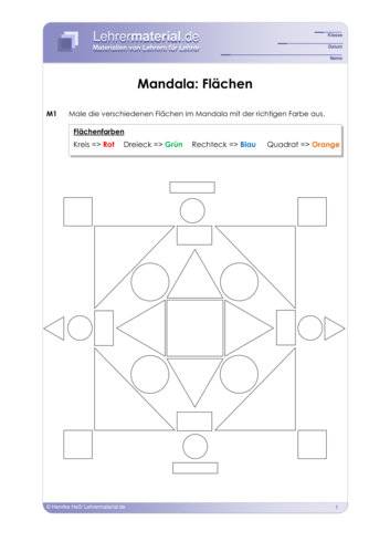 Vorschaugrafik 1 für das  Arbeitsblatt Mandala: Flächen von Lehrermaterial.de.