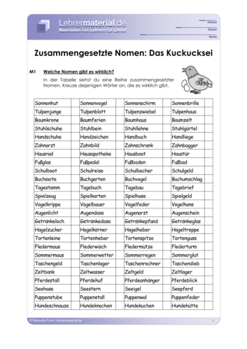 Vorschaugrafik 1 für das  Arbeitsblatt Zusammengesetzte Nomen: Das Kuckucksei von Lehrermaterial.de.