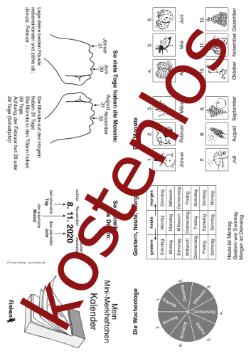 Kostenloses Arbeitsblatt Komm mit - Rechne mit: Merkheftchen Kalender