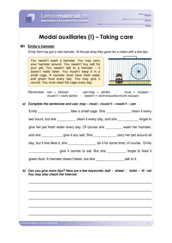 Vorschaugrafik 1 für das  Arbeitsblatt Modal auxiliaries (I) – Taking care von Lehrermaterial.de.