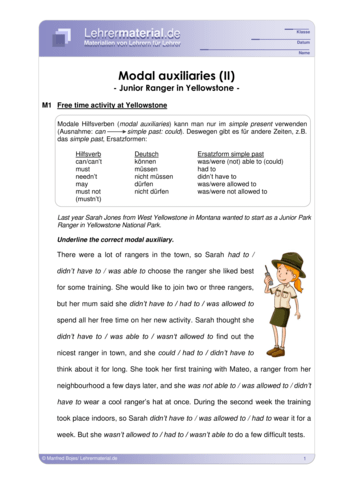 Vorschaugrafik 1 für das  Arbeitsblatt Modal auxiliaries (II) - Junior Ranger in Yellowstone von Lehrermaterial.de.