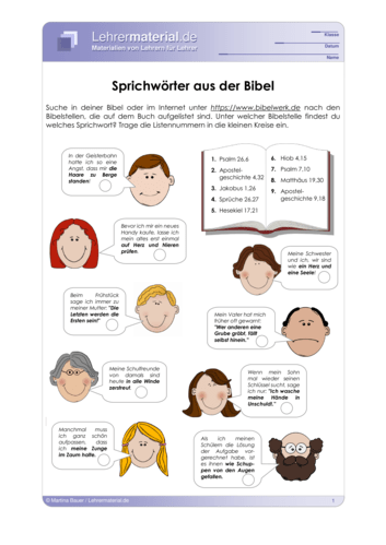 Vorschaugrafik für das  Arbeitsblatt Sprichwörter aus der Bibel von Lehrermaterial.de