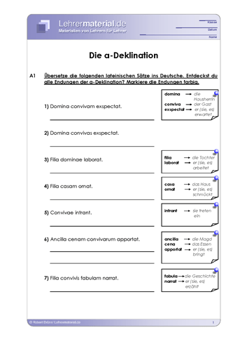 Vorschaugrafik 1 für das  Arbeitsblatt Die a-Deklination von Lehrermaterial.de.