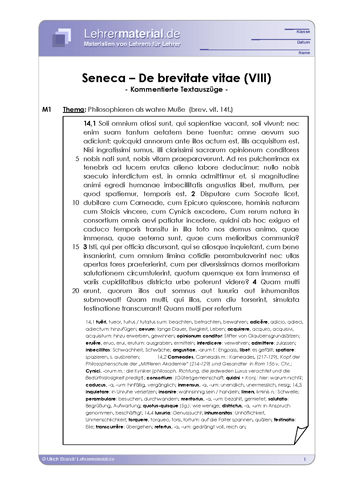 Vorschaugrafik für das  Arbeitsblatt Seneca - De brevitate vitae (VIII) von Lehrermaterial.de