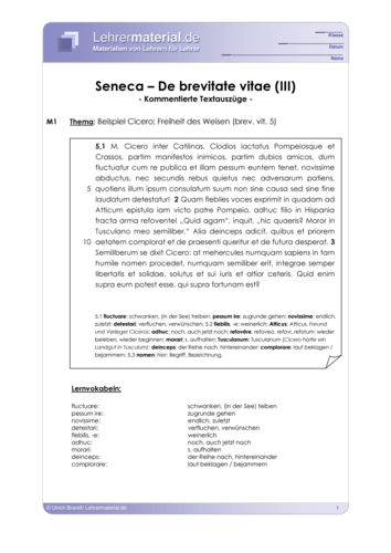 Vorschaugrafik für das  Arbeitsblatt Seneca - De brevitate vitae (III) von Lehrermaterial.de