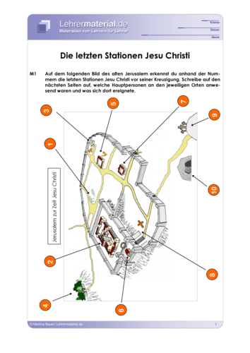 Vorschaugrafik 1 für das  Arbeitsblatt Die letzten Stationen Jesu Christi von Lehrermaterial.de.