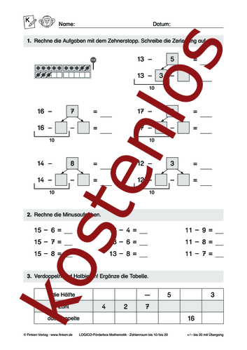 Vorschaugrafik 1 für das kostenlose Arbeitsblatt LOGICO-Box: Zahlenraum bis 10 und 20 (XI) von Lehrermaterial.de.