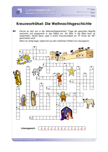 Vorschaugrafik 1 für das  Arbeitsblatt Kreuzworträtsel: Die Weihnachtsgeschichte von Lehrermaterial.de.