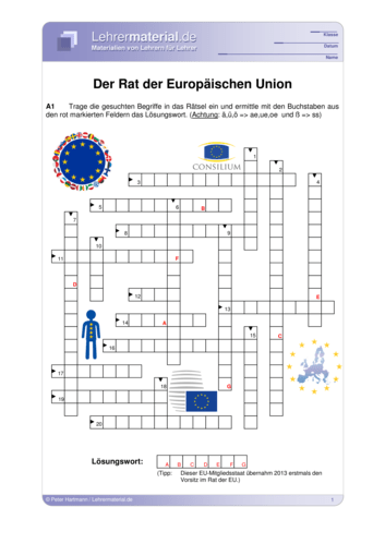 Vorschaugrafik 1 für das  Arbeitsblatt Der Rat der Europäischen Union von Lehrermaterial.de.