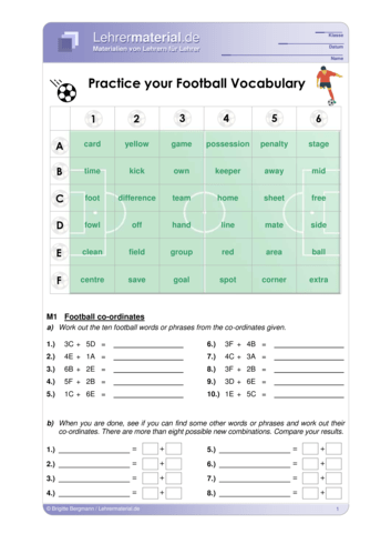 Vorschaugrafik 1 für das  Arbeitsblatt Practice your Football Vocabulary von Lehrermaterial.de.