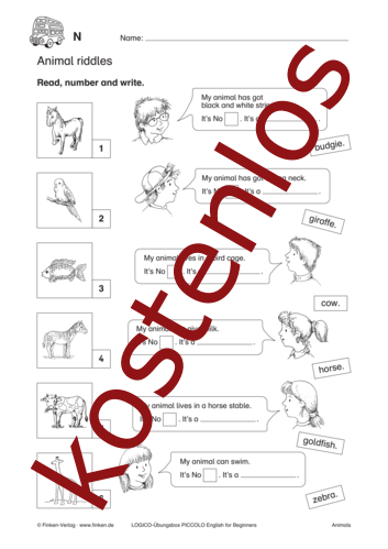 Vorschaugrafik 1 für das kostenlose Arbeitsblatt LOGICO-Box: Animal riddles von Lehrermaterial.de.