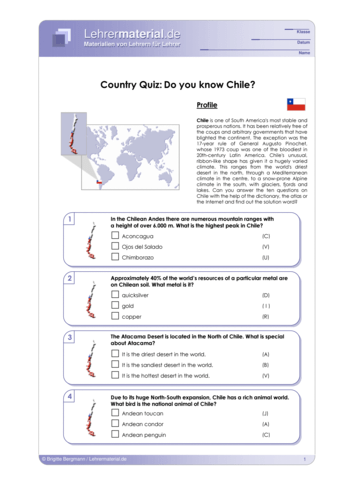 Vorschaugrafik 1 für das  Arbeitsblatt Country Quiz: Do you know Chile? von Lehrermaterial.de.