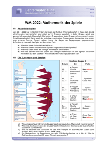 Vorschaugrafik 1 für das  Arbeitsblatt Fußball-WM 2022: Mathematik der Spiele von Lehrermaterial.de.