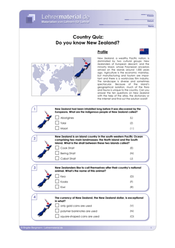 Vorschaugrafik 1 für das  Arbeitsblatt Country Quiz: Do you know New Zealand? von Lehrermaterial.de.
