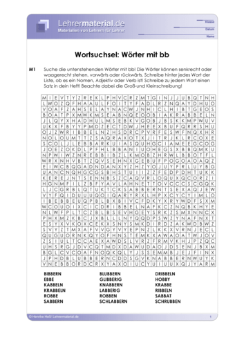 Vorschaugrafik 1 für das  Arbeitsblatt Wortsuchsel: Wörter mit bb von Lehrermaterial.de.