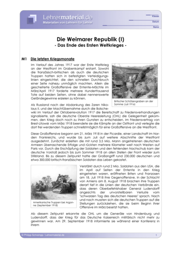 Vorschaugrafik 1 für das  Arbeitsblatt Die Weimarer Republik (I) - Das Ende des Ersten Weltkrieges  von Lehrermaterial.de.