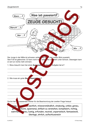 Vorschaugrafik 1 für das kostenlose Arbeitsblatt Zeugenbericht - Zeuge gesucht! von Lehrermaterial.de.