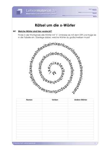 Arbeitsblatt Rätsel um die x-Wörter | Lehrermaterial.de
