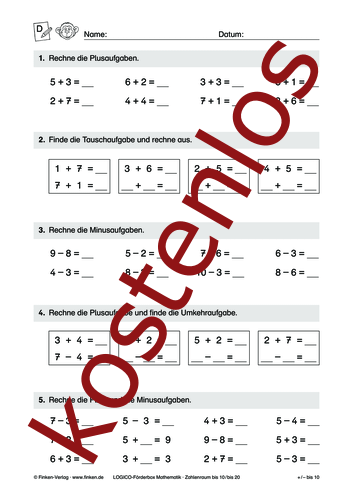 Vorschaugrafik 1 für das kostenlose Arbeitsblatt LOGICO-Box: Zahlenraum bis 10 und 20 (IV) von Lehrermaterial.de.