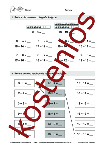 Vorschaugrafik 1 für das kostenlose Arbeitsblatt LOGICO-Box: Zahlenraum bis 10 und 20 (IX) von Lehrermaterial.de.