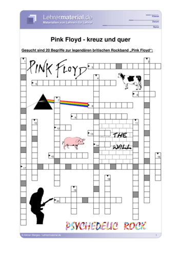 Vorschaugrafik 1 für das  Arbeitsblatt Pink Floyd - kreuz und quer von Lehrermaterial.de.